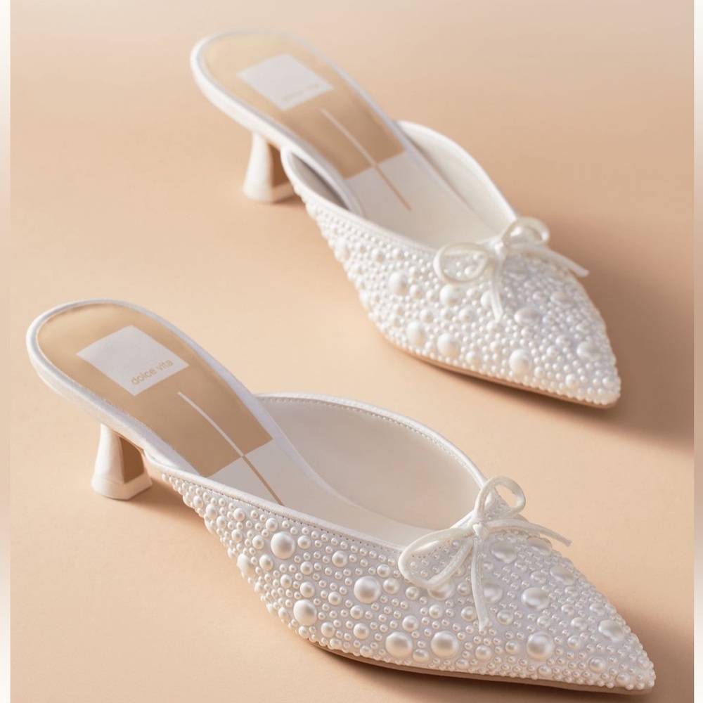 Dolce Vita Pearl-Embellished White Mules